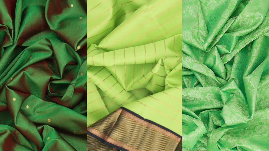 This is the green color collections of kanchipuram silk sarees 