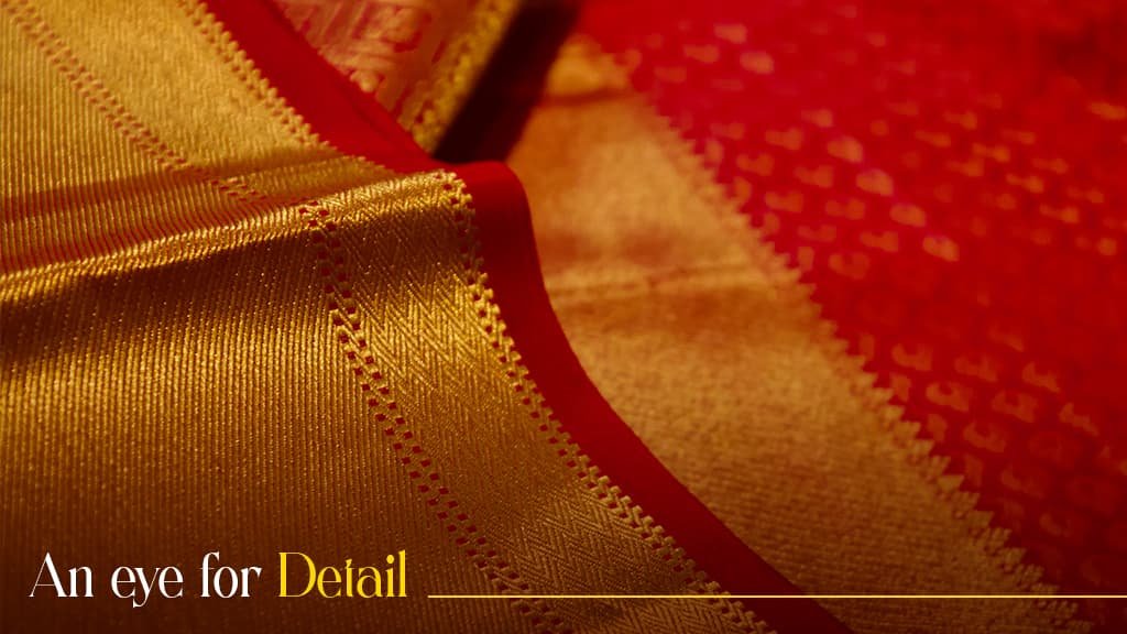 An eye detail for the kanchipuram bridal silk sarees.